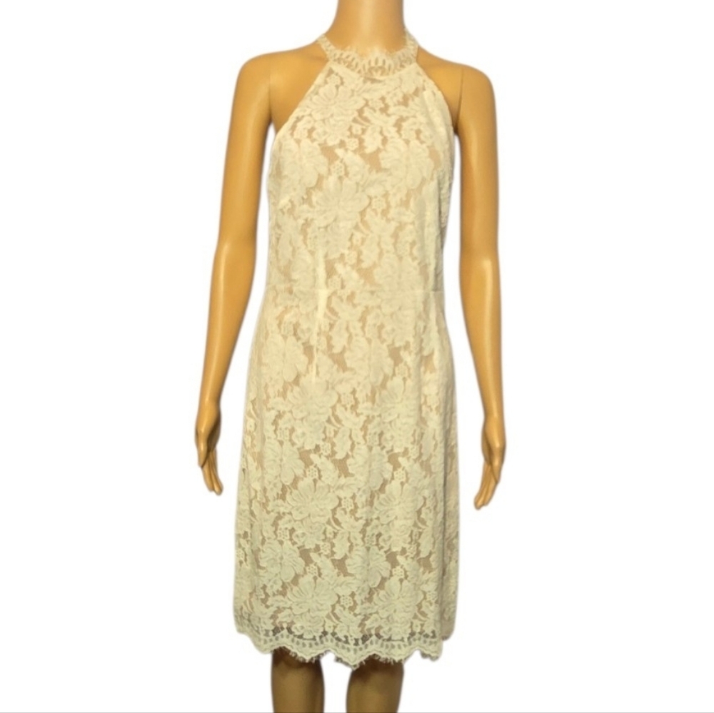 Sans Souci Dress Midi Lace Open Back Halter Cream Womens Size Medium